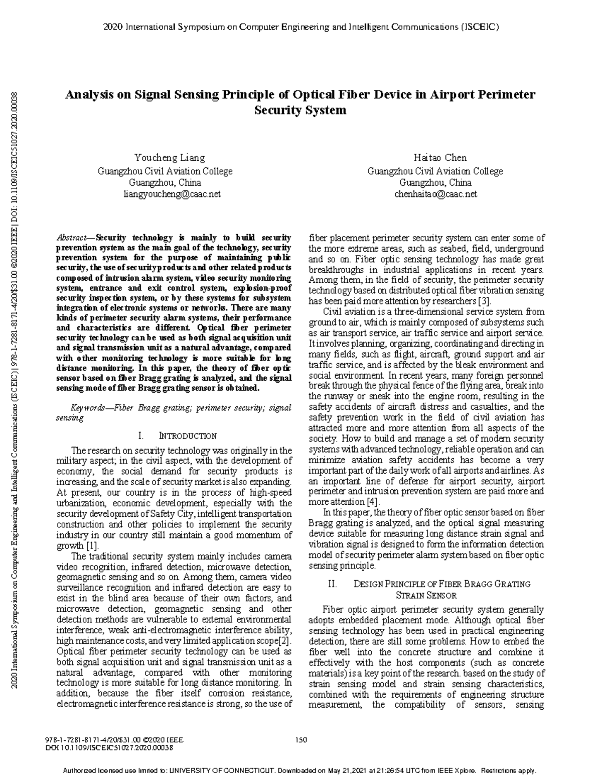 Analysis on Signal Sensing Principle of Optical Fiber Device in Airport