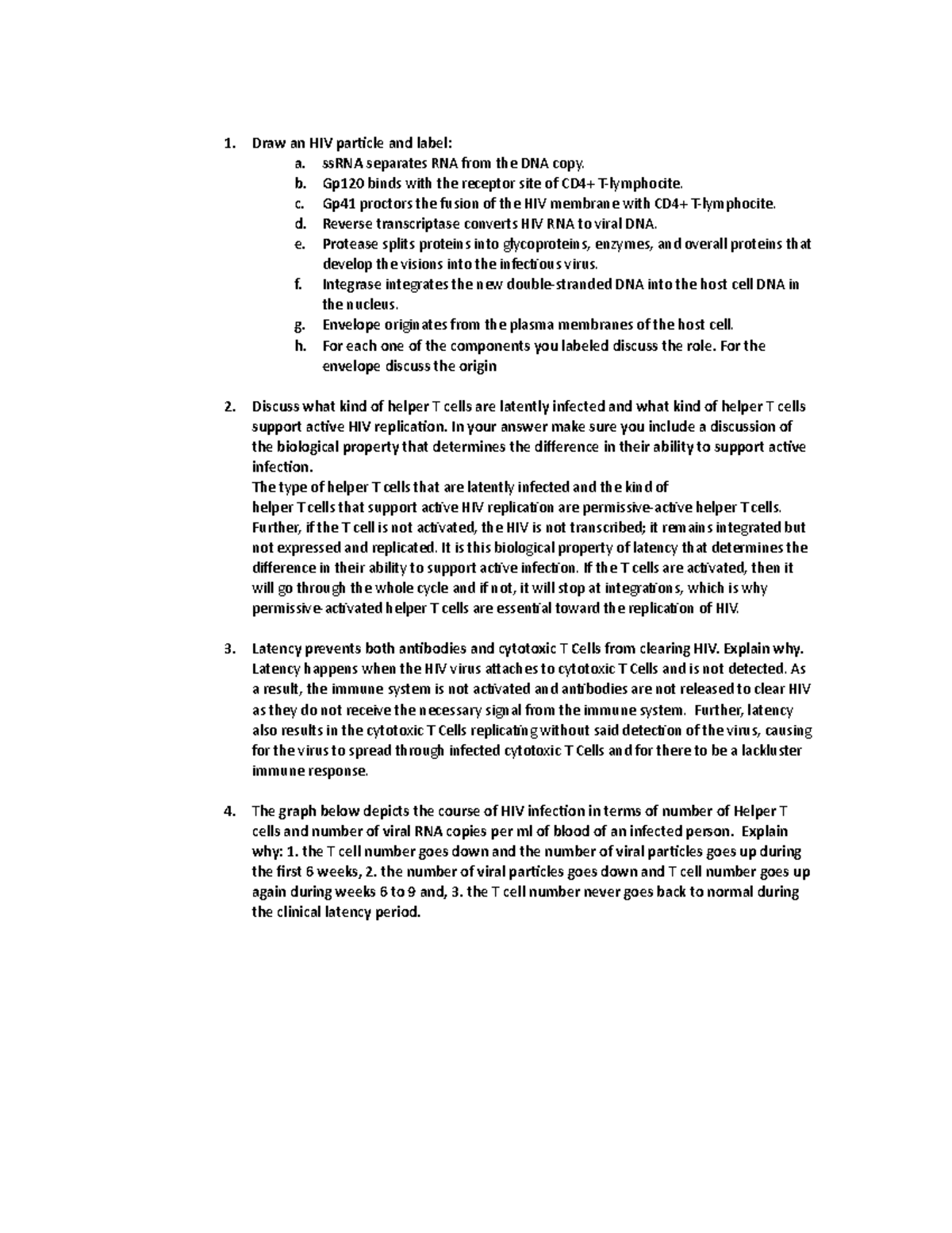 HIV Worksheet - Assignment - 1. Draw an HIV par-cle and label: a. ssRNA ...