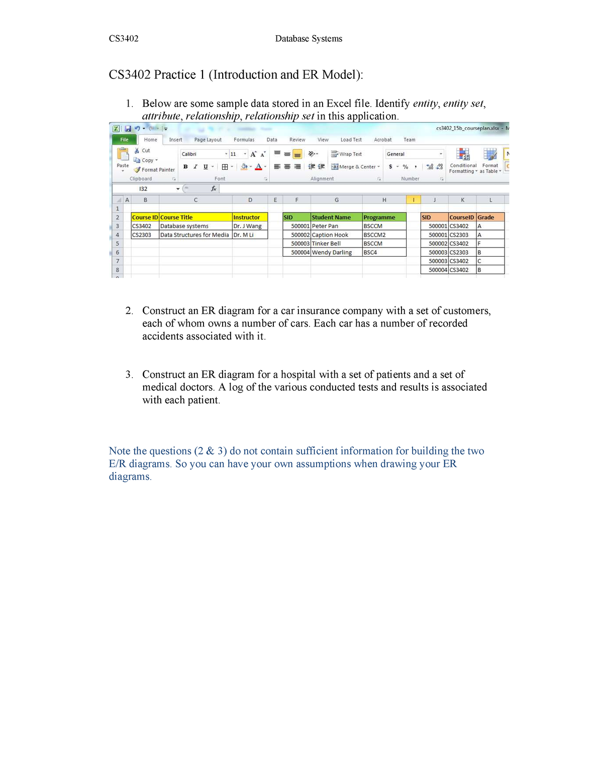 Practice 01 Sol+%281%29 - CS3402 Database Systems CS3402 Practice 1 ...