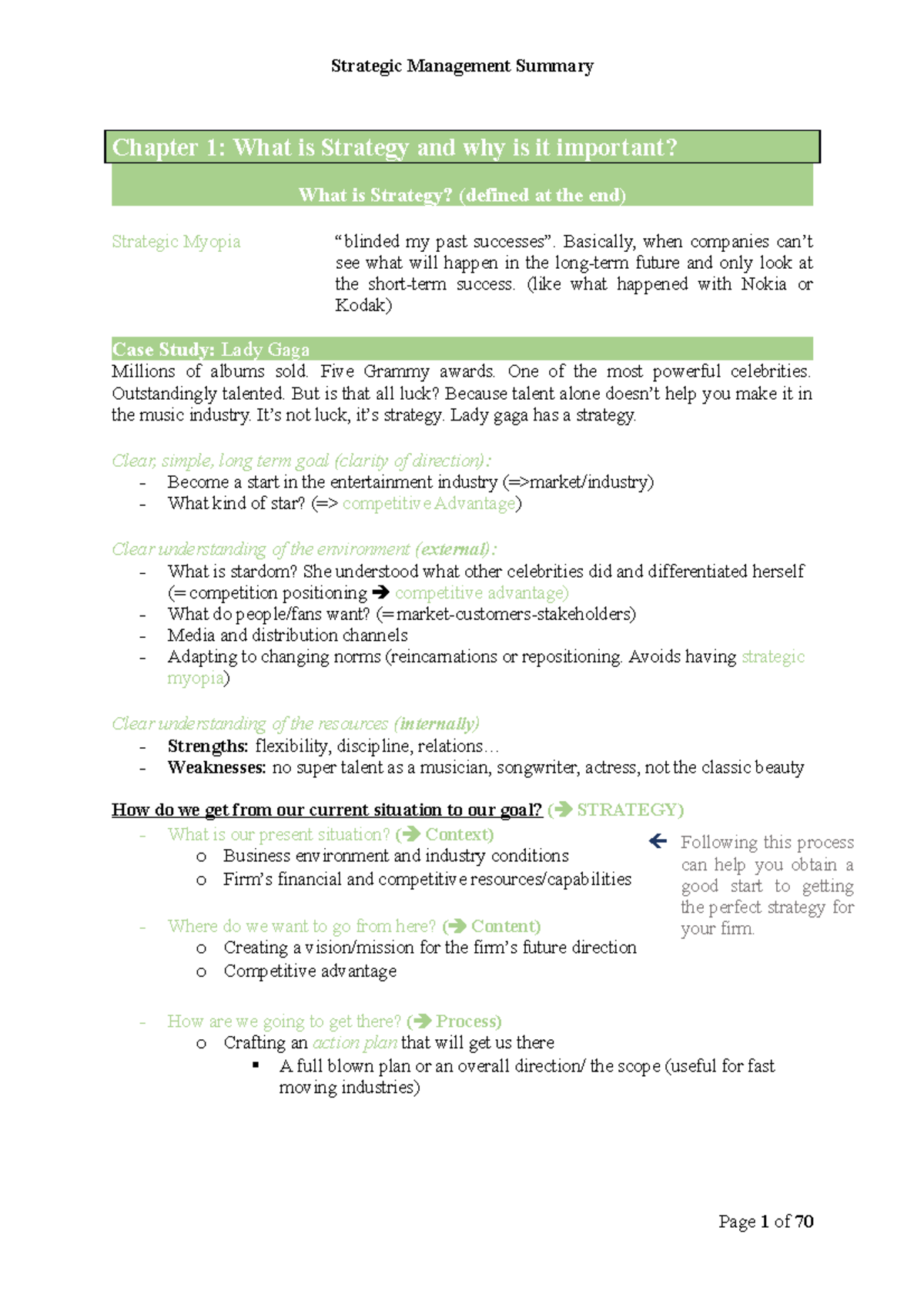 Strategic Management Summary - Chapter 1: What is Strategy and why is ...