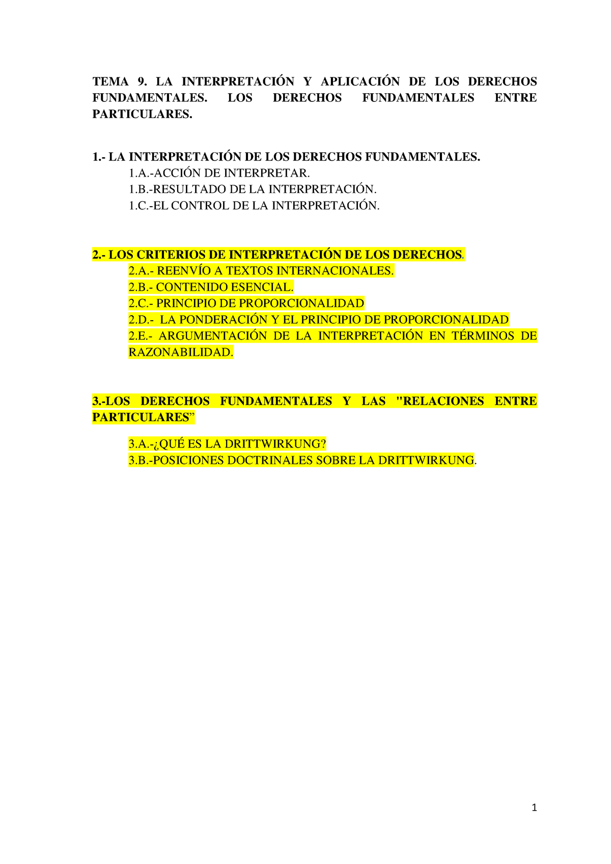 TEMA 9.- Interpretacion Y Aplicacion DE LOS Derechos Fundamentales ...