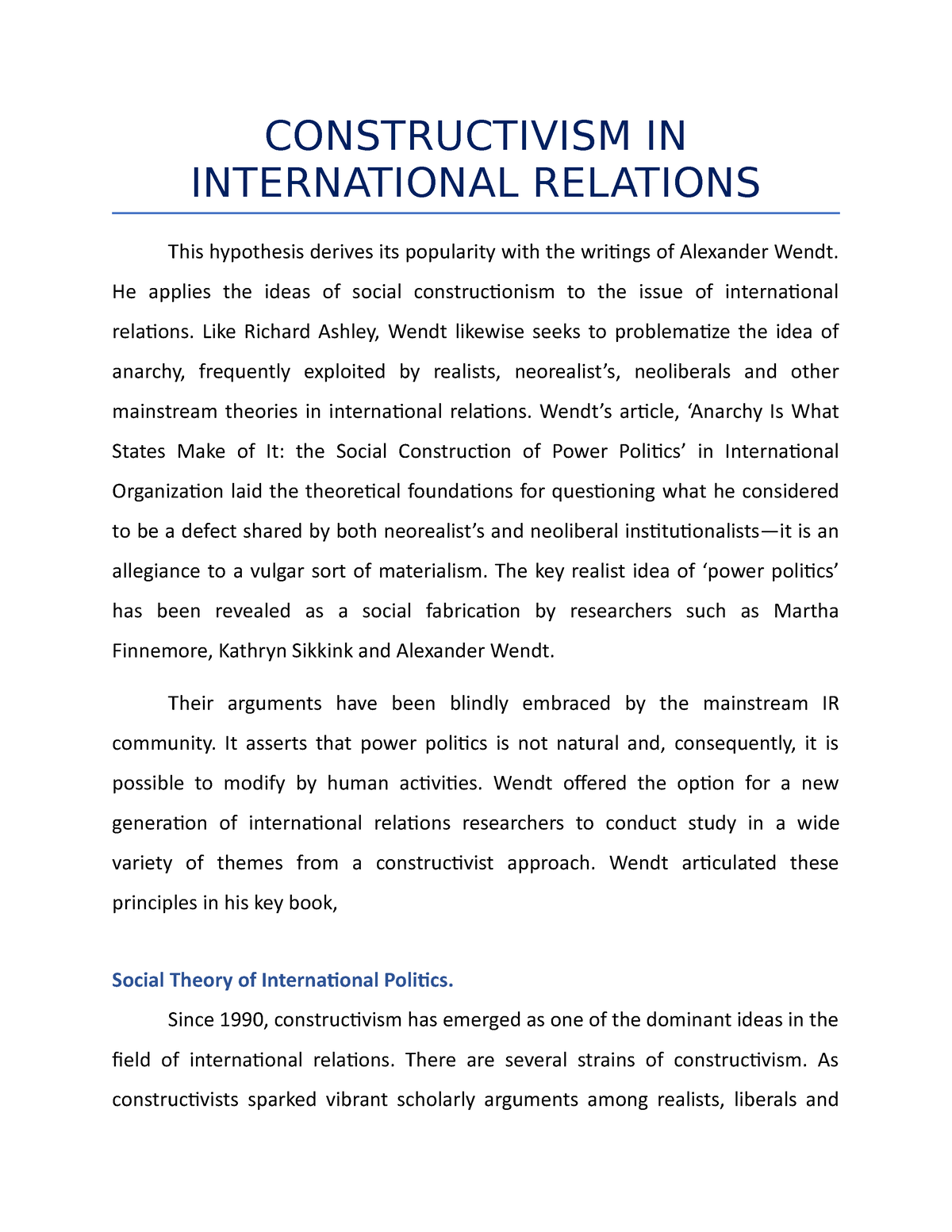 constructivism case study international relations