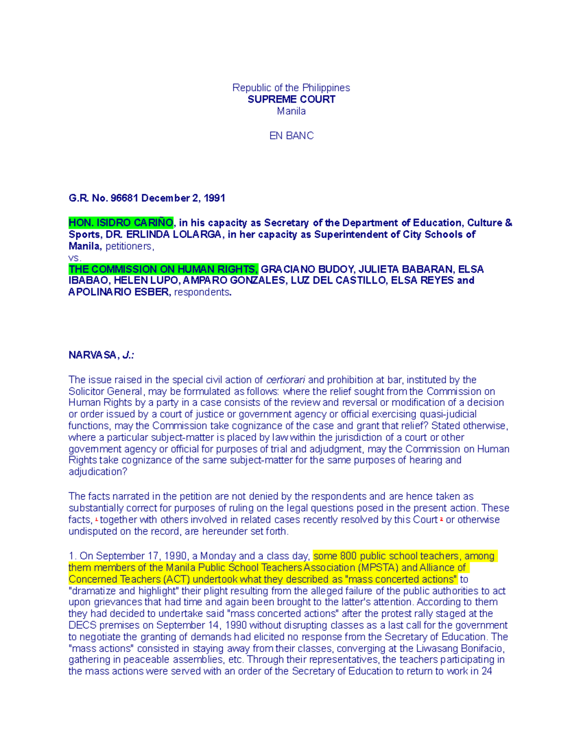 3. Cariño vs CHR - Labor Relations - Republic of the Philippines ...