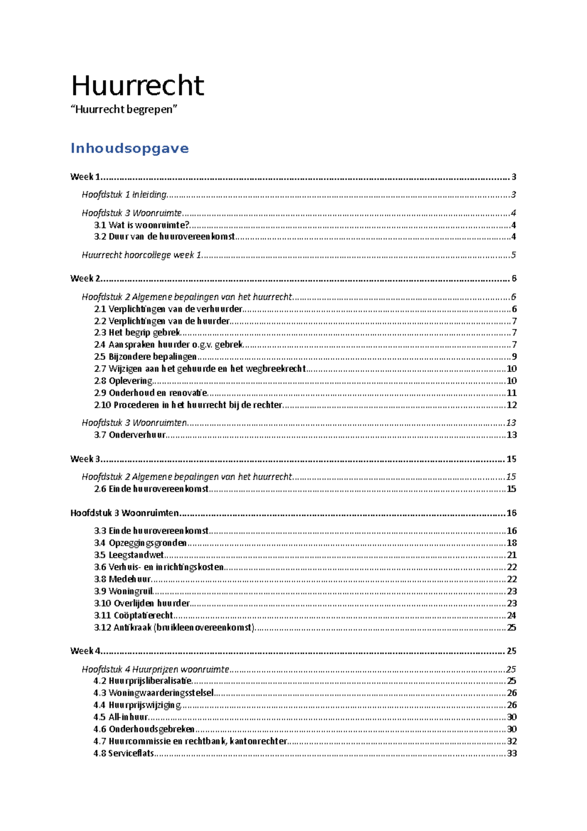 Samenvatting Huurrecht - Huurrecht Inhoudsopgave Week - Studeersnel