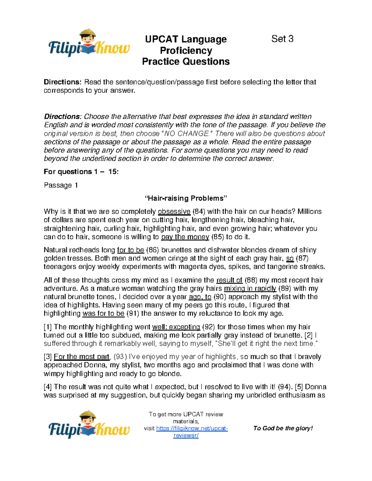 Upcat Language Proficiency Practice Questions Set 3 - UPCAT Language ...