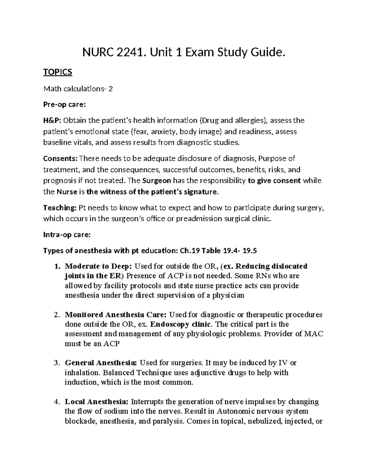 Unit 1 exam study guide - Notes - NURC 2241. Unit 1 Exam Study Guide ...