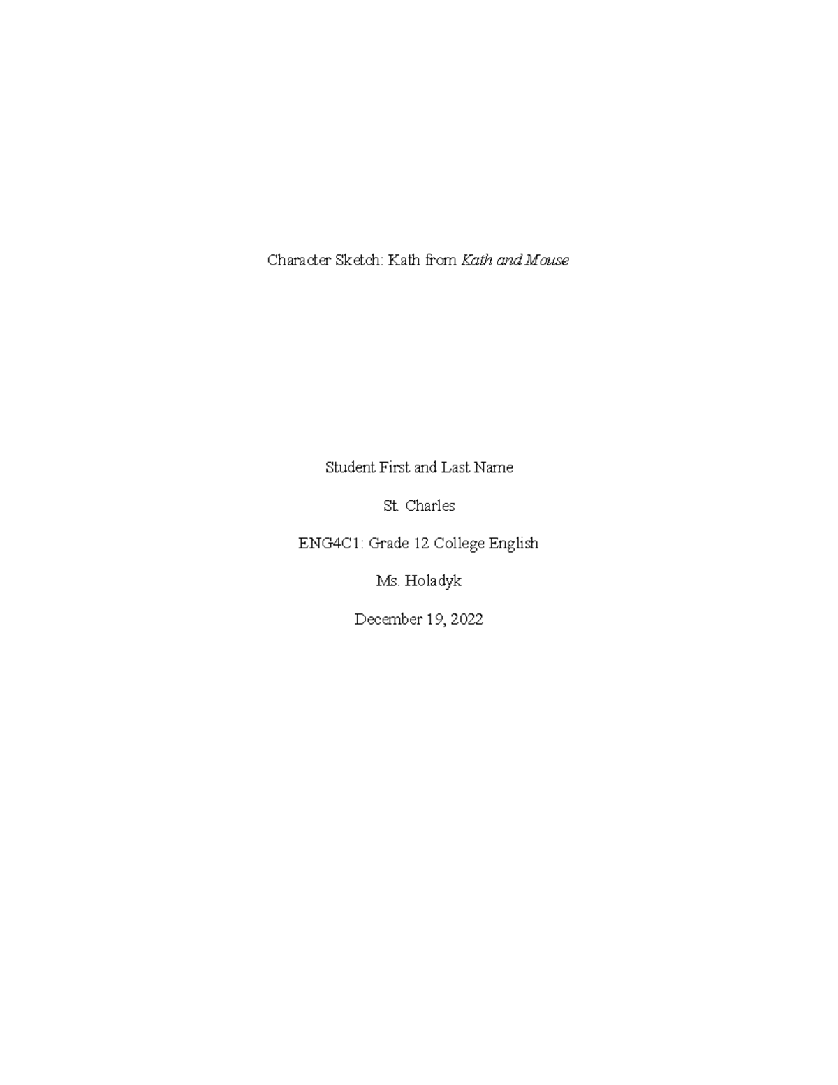 Sample Characterization Paragraph - Character Sketch: Kath from Kath ...