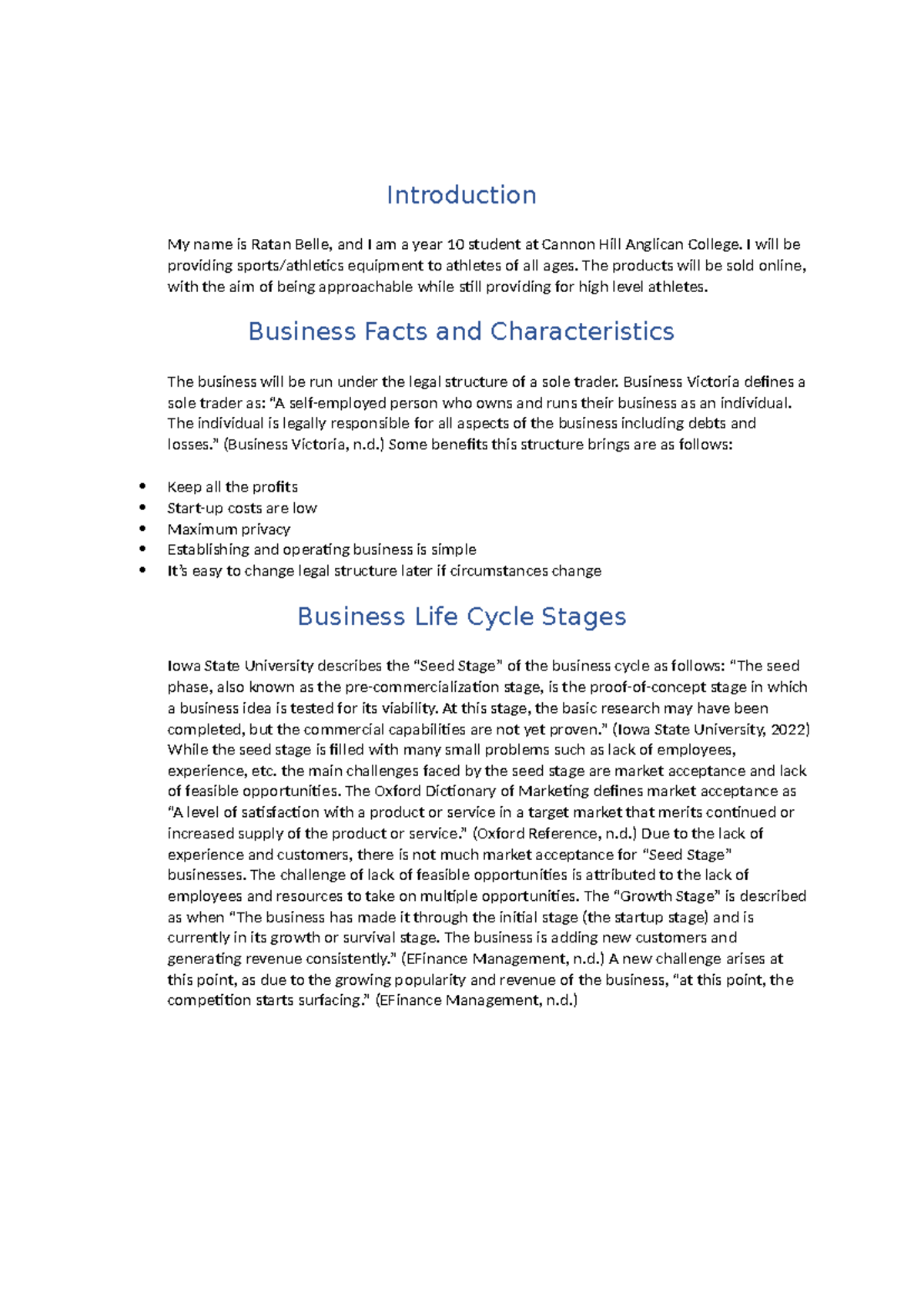 Business - Introduction My name is Ratan Belle, and I am a year 10 ...