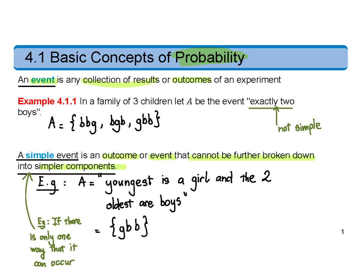 Section 4 - 1 4 Basic Concepts of Probability An event is any ...