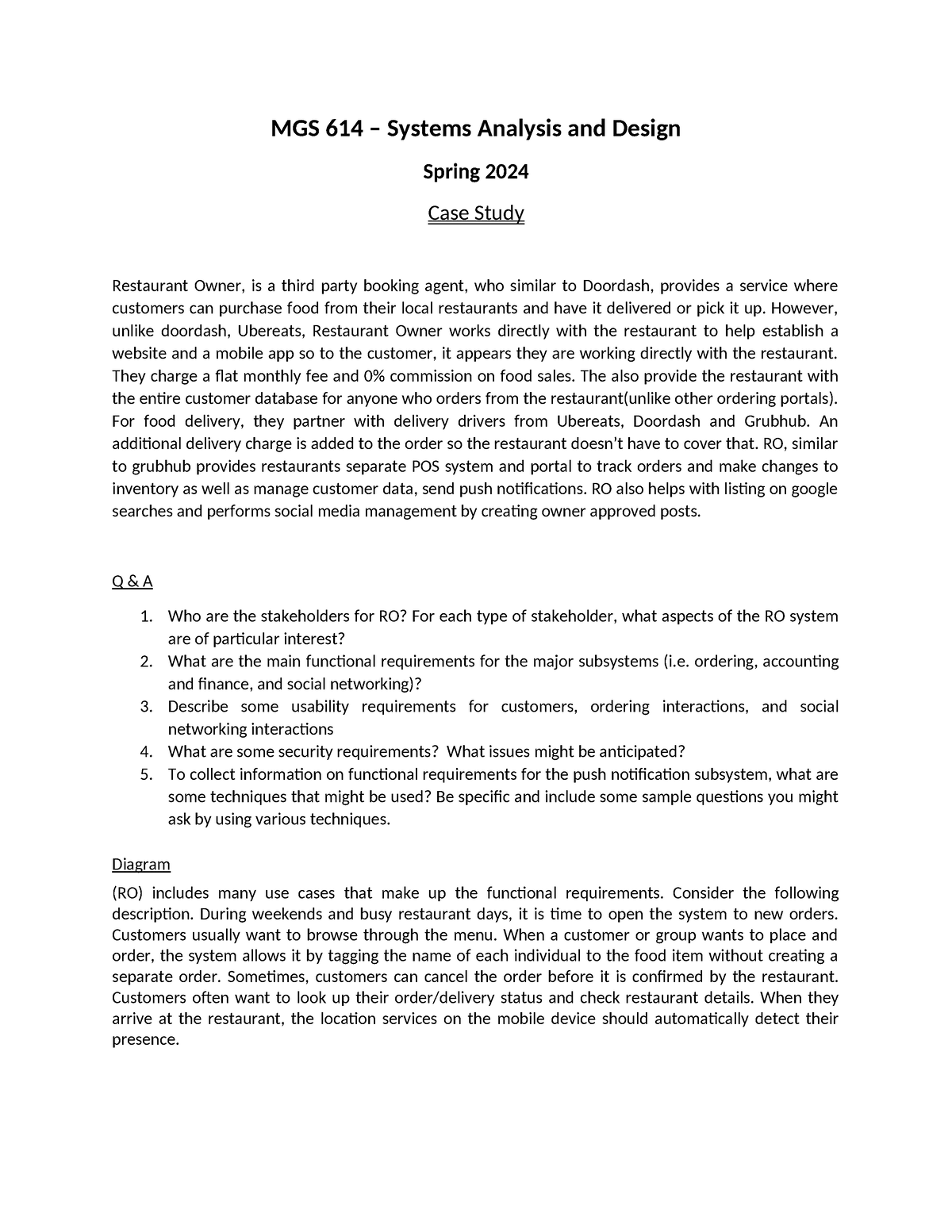 HW 1 - 2024 - Complete the assignment - MGS 614 – Systems Analysis and ...