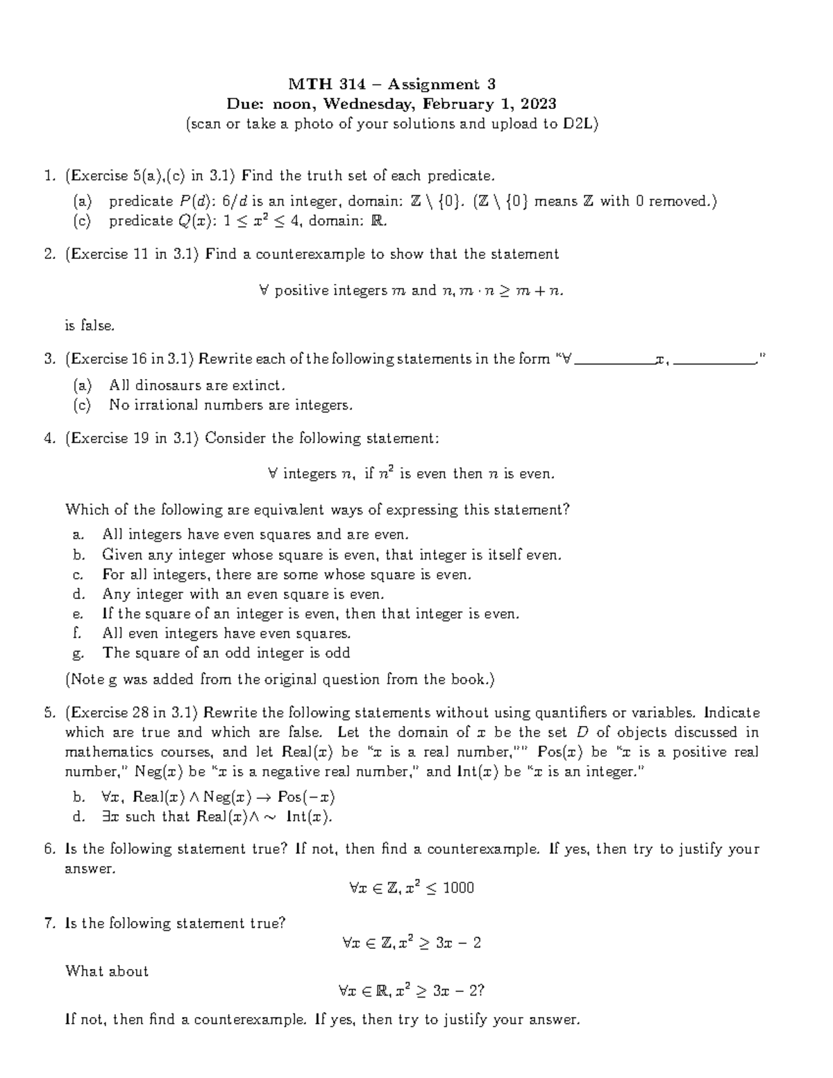 sdcdsc - sdcscsdc 03 - MTH 314 – Assignment 3 Due: noon, Wednesday ...