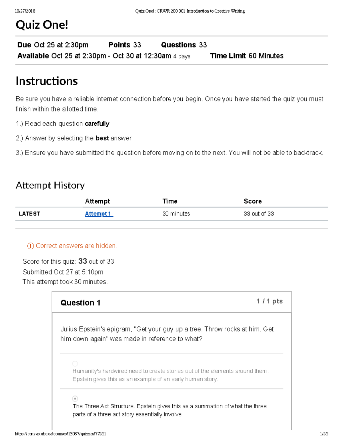 Writing 200 Quiz 1 Quiz One Due Oct 25 At 2 30pm Points 33 Questions   Thumb 1200 1553 