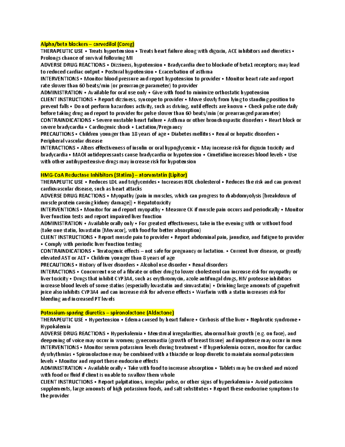 HF med sheet Medication guide for heart failure Alpha/beta blockers