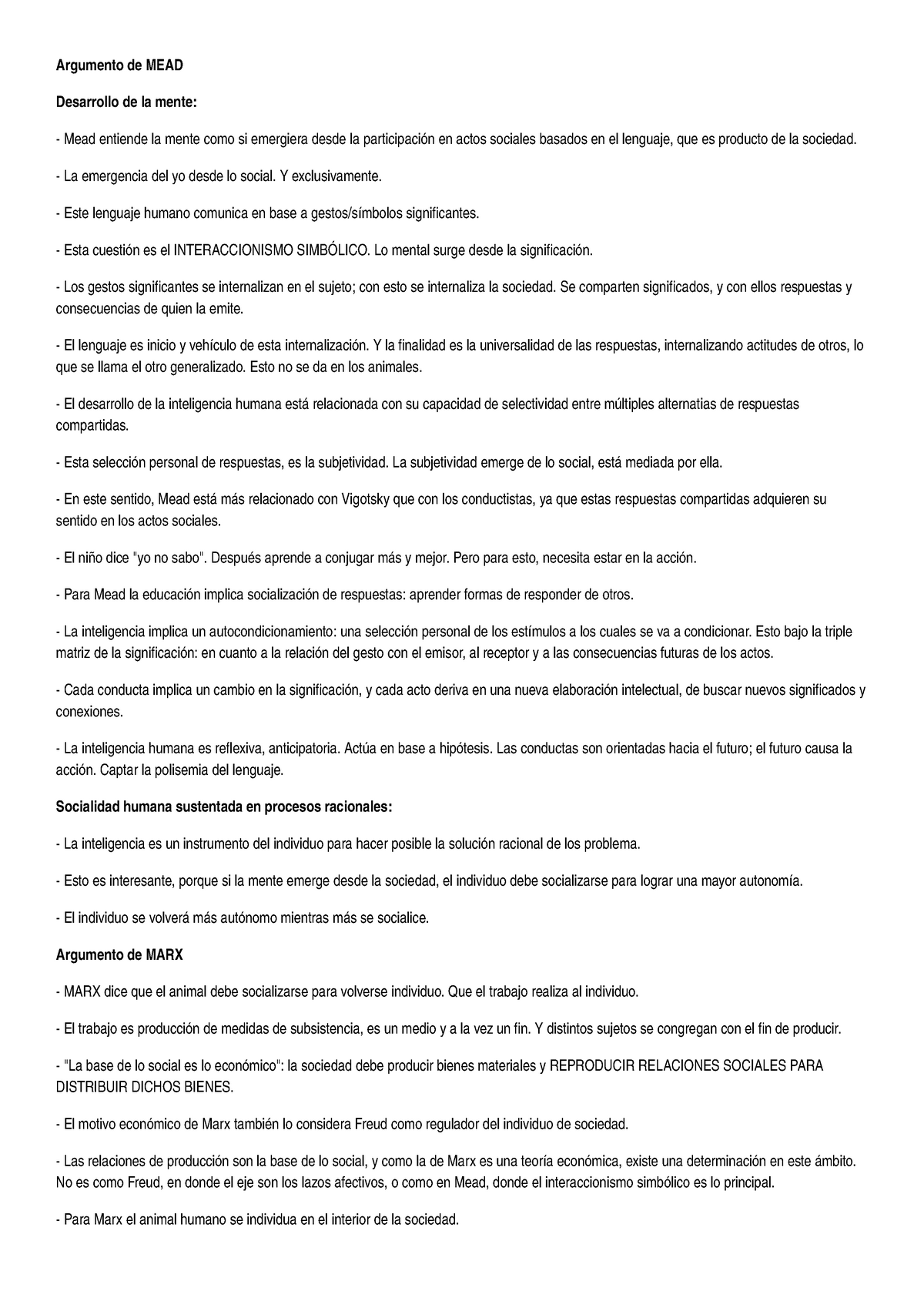 Apunte Argumentos Mead Marx Freud Argumento De Mead Desarrollo De La Mente Studocu