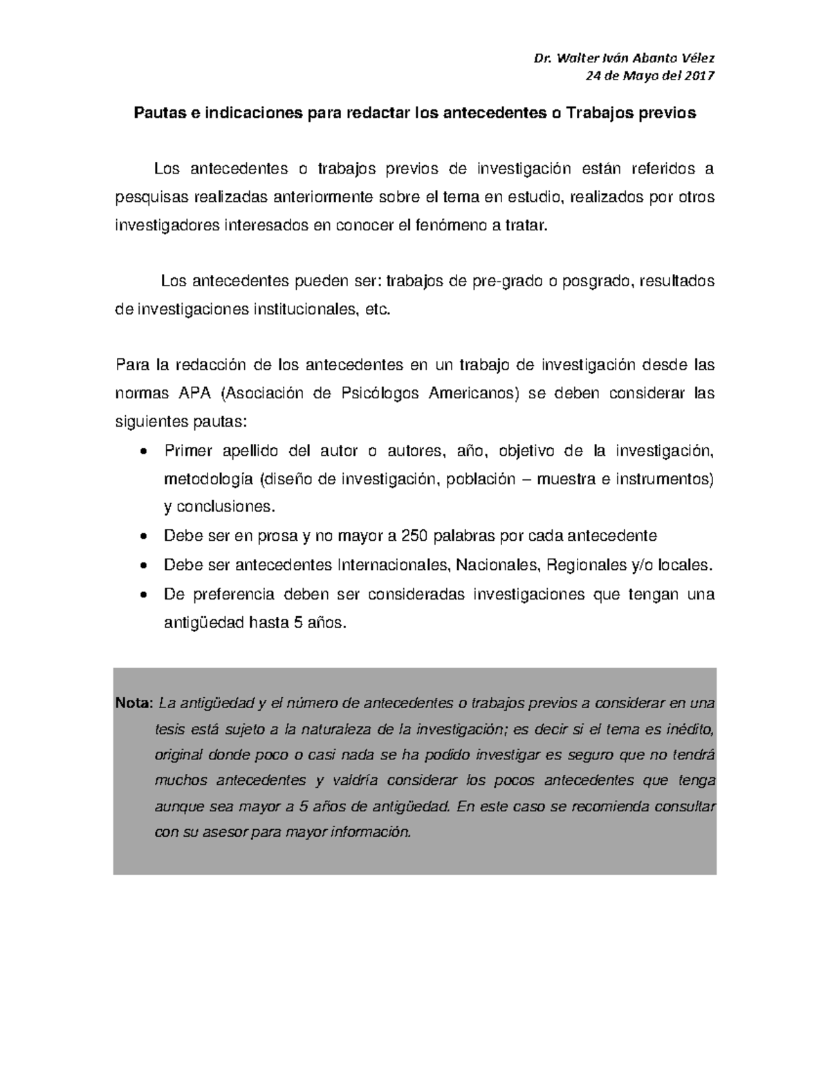 Pautas PARA Redactar Antecedentes O Trabajos Previos - Dr. Walter Iván ...