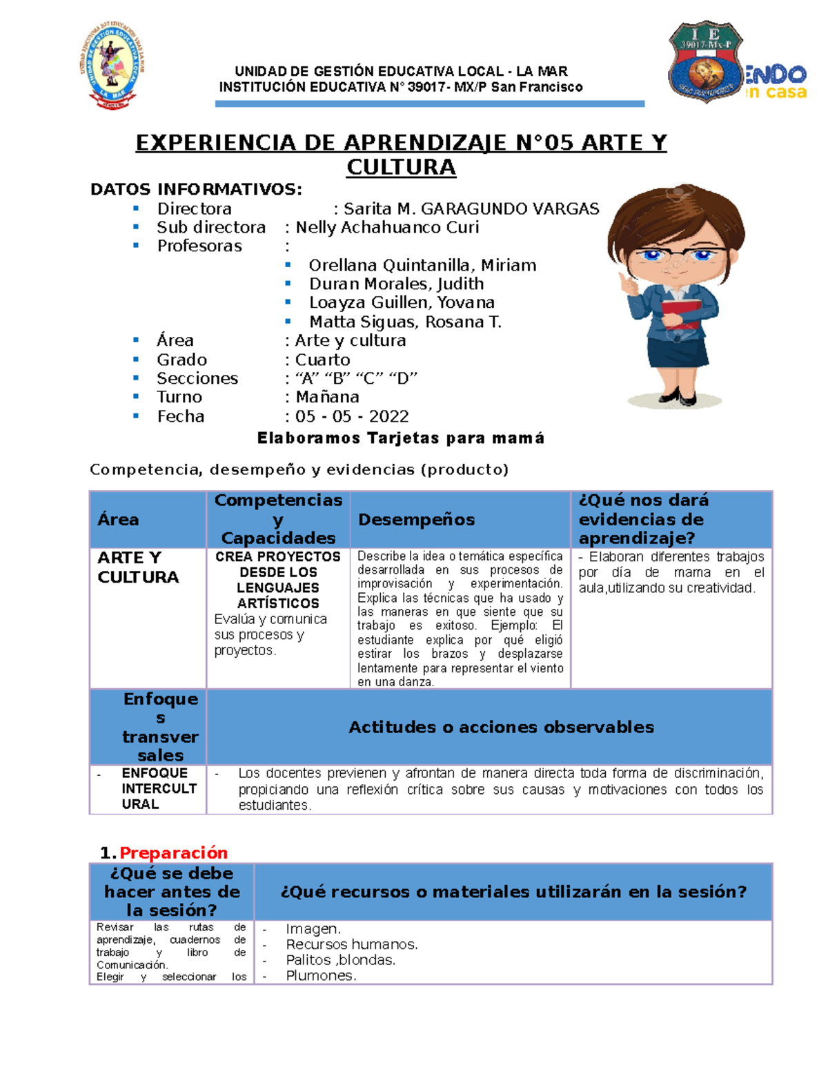 Sesión DE Aprendizaje N° 05 ARTE Y Cultura - UNIDAD DE GESTIÓN ...