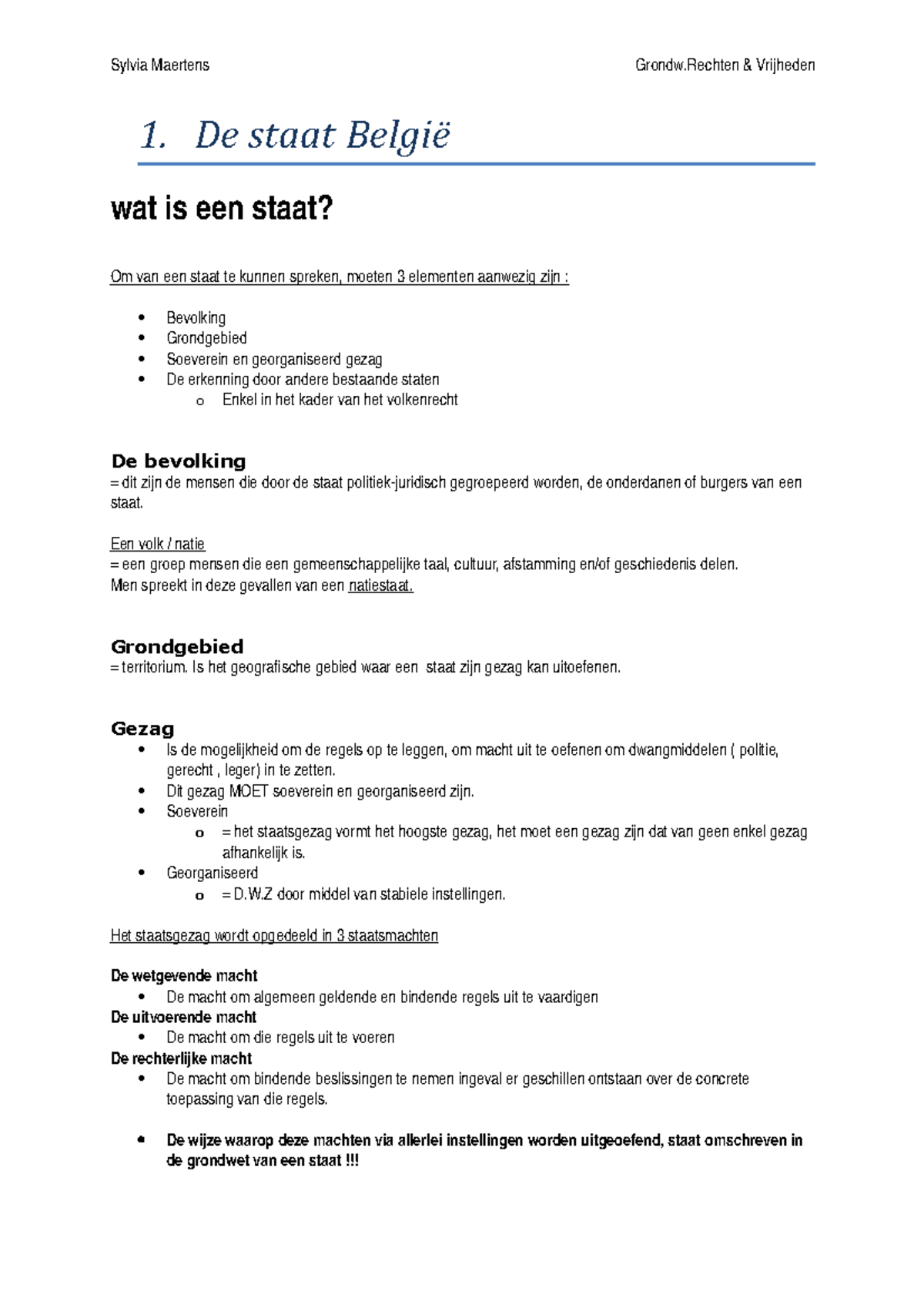 Samenvatting Grondw Recht Sylvia Maertens Grondw Vrijheden 1 De 