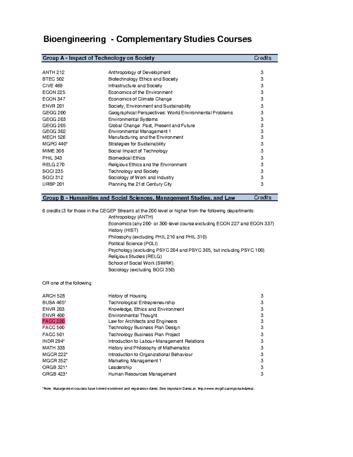 Complementary Studies List Bioengineering - Bioengineering ...