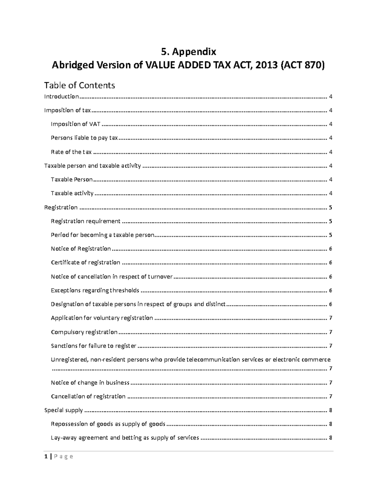 Abridged version of Value Added Tax Act - 5. Appendix Abridged Version ...