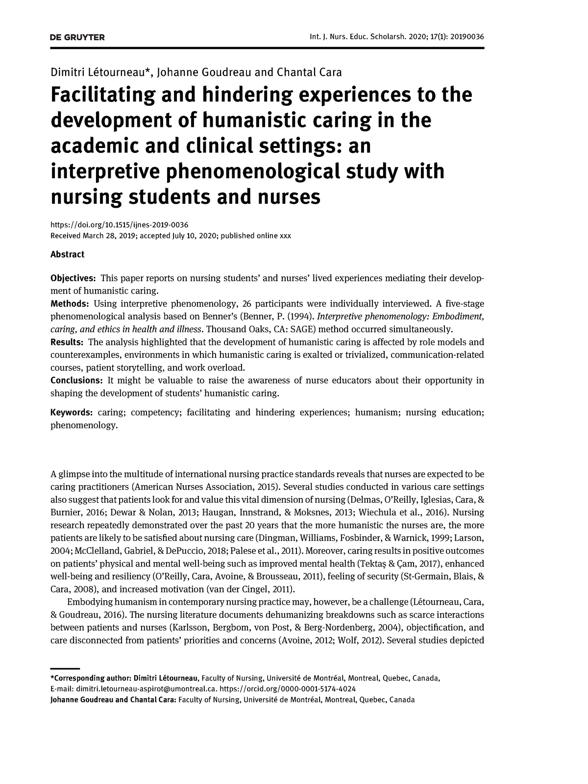 Facilitating and hindering experiences t - 1515/ijnes-2019- Received ...