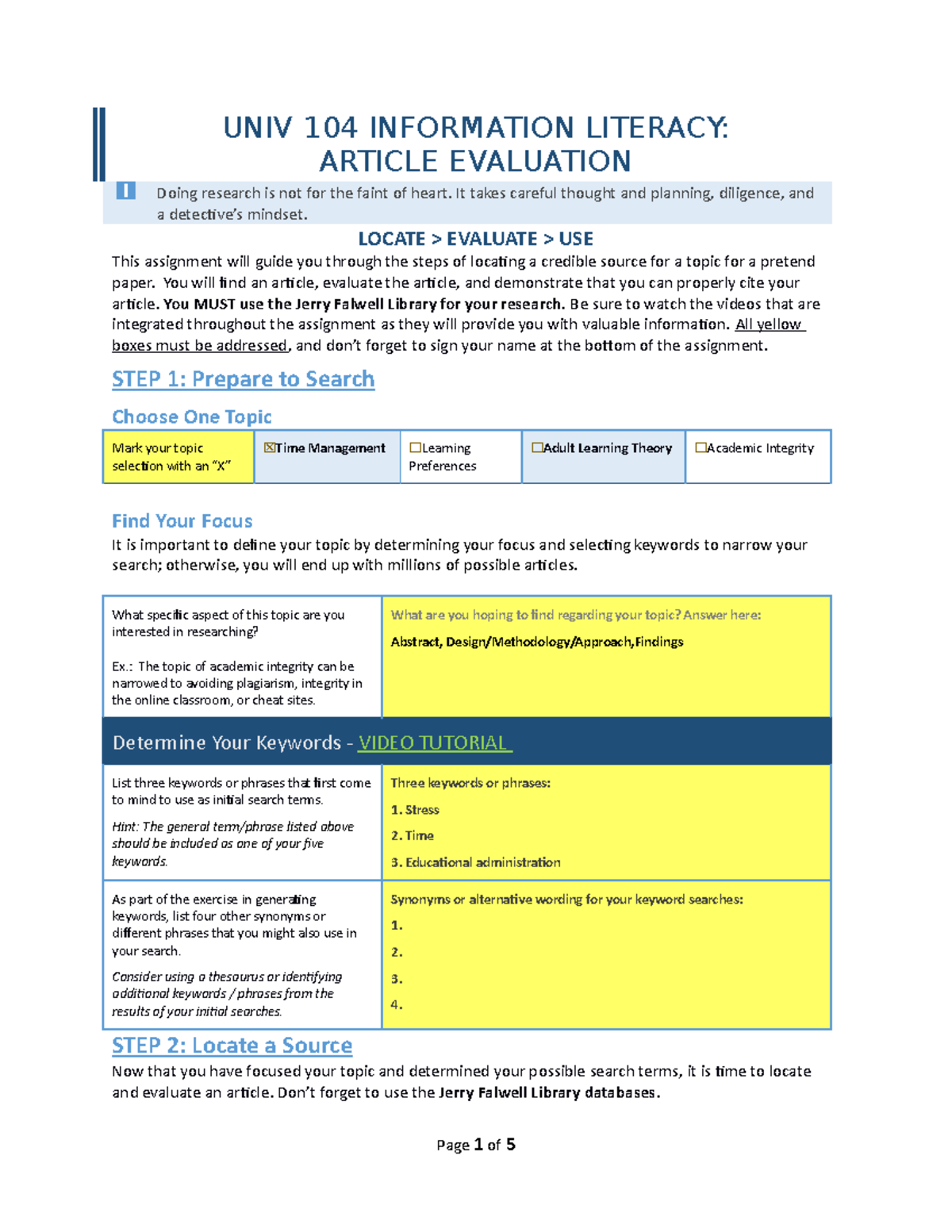 Article Evaluation Instructions and Template V3 - UNIV 104 INFORMATION ...