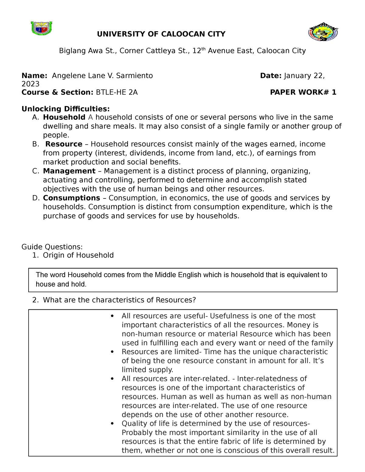 Paperwork- Format - Sad - UNIVERSITY OF CALOOCAN CITY Biglang Awa St ...