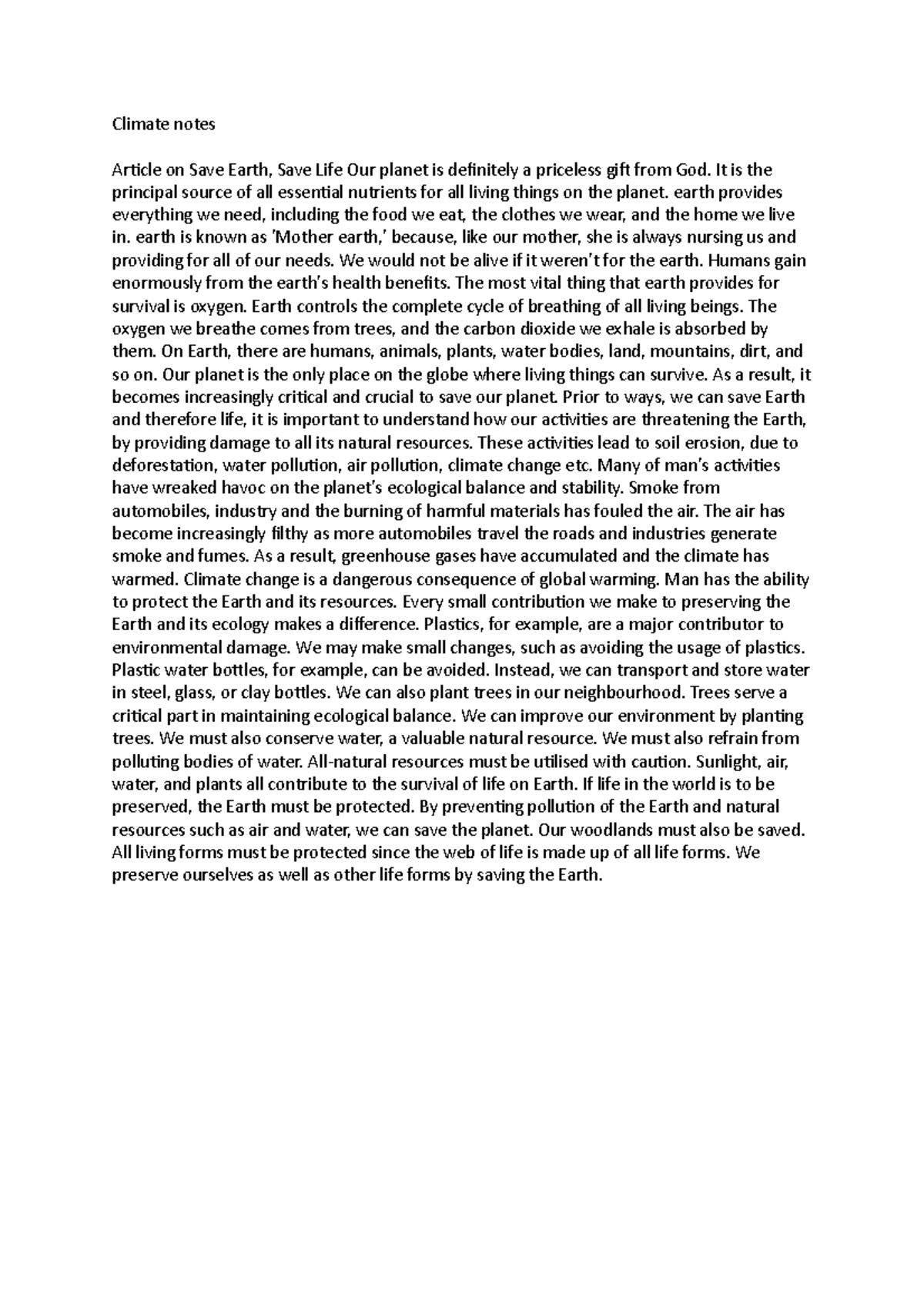Climate notes - Climate notes Article on Save Earth, Save Life Our ...