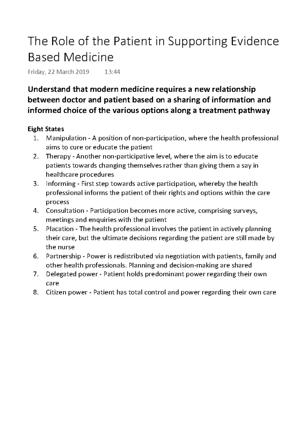 The Role of the Patient in Supporting Evidence Based Medicine ...