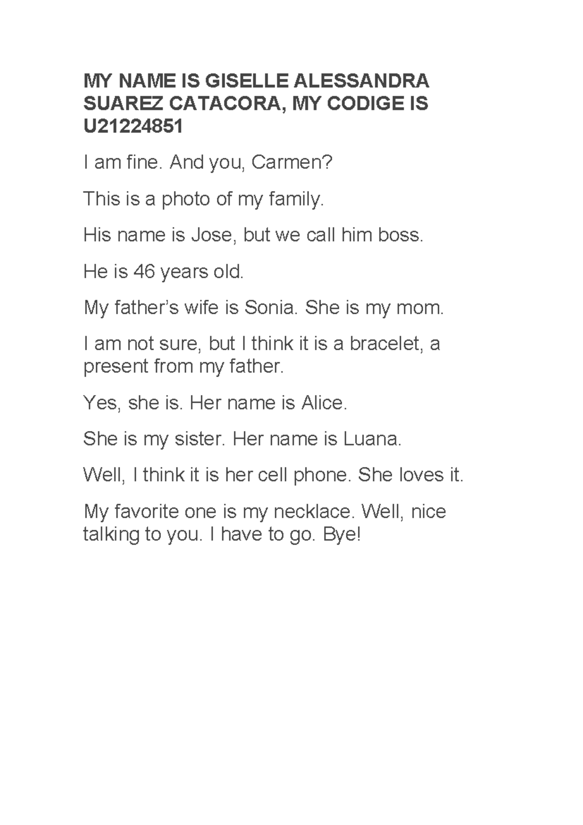 Dialogo 2DA Tarea EN Pareja - MY NAME IS GISELLE ALESSANDRA SUAREZ ...