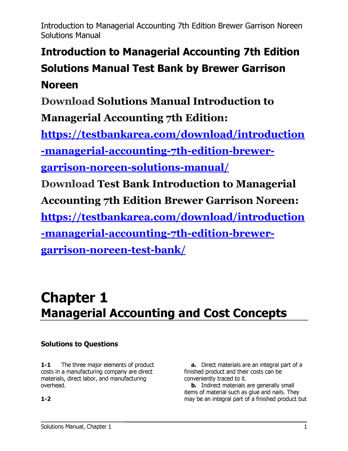 Introduction To Managerial Accounting Chapter 1 - Introduction To ...