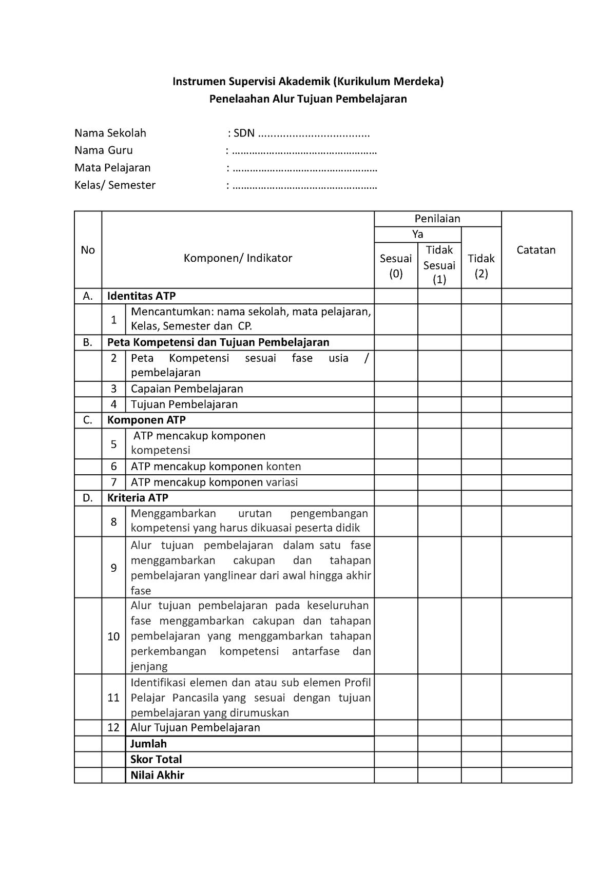 Instrumen Supervisi Penelaahan Atp Instrumen Supervisi Akademik Kurikulum Merdeka Penelaahan 