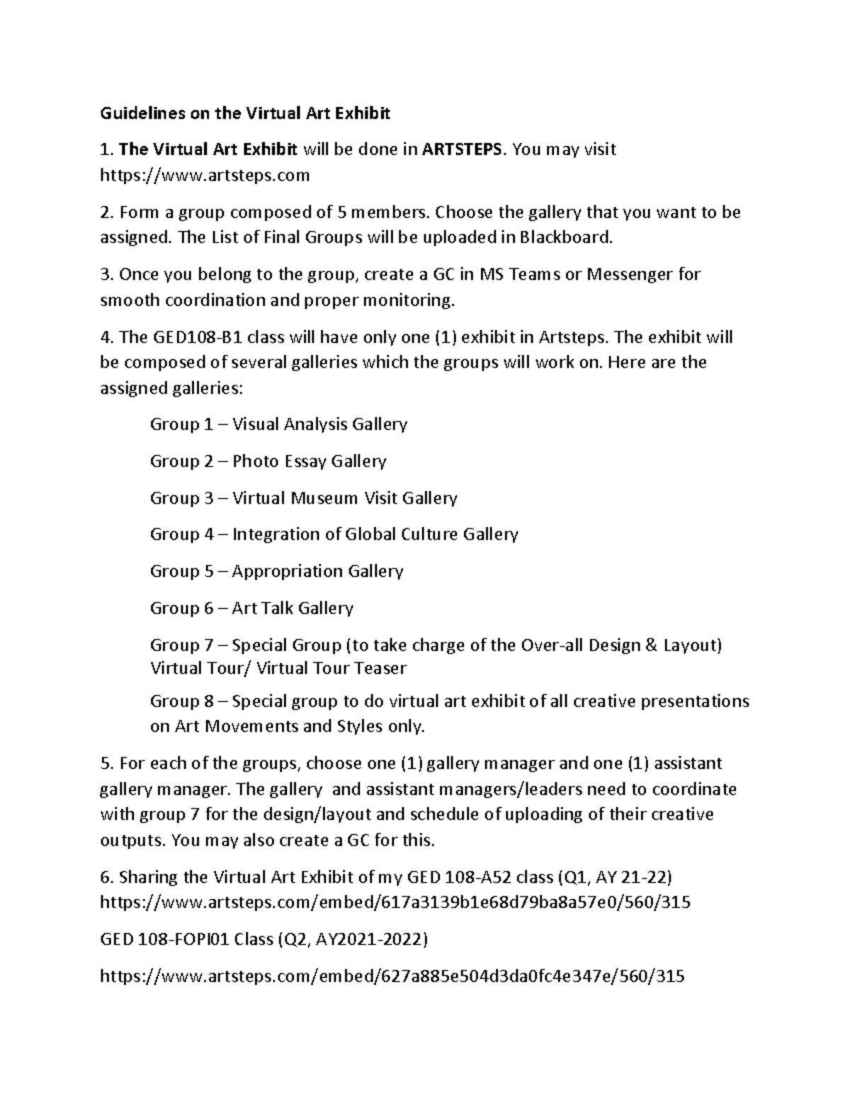 GuidelinesontheVirtualArtExhibit GED108B1 Guidelines on the