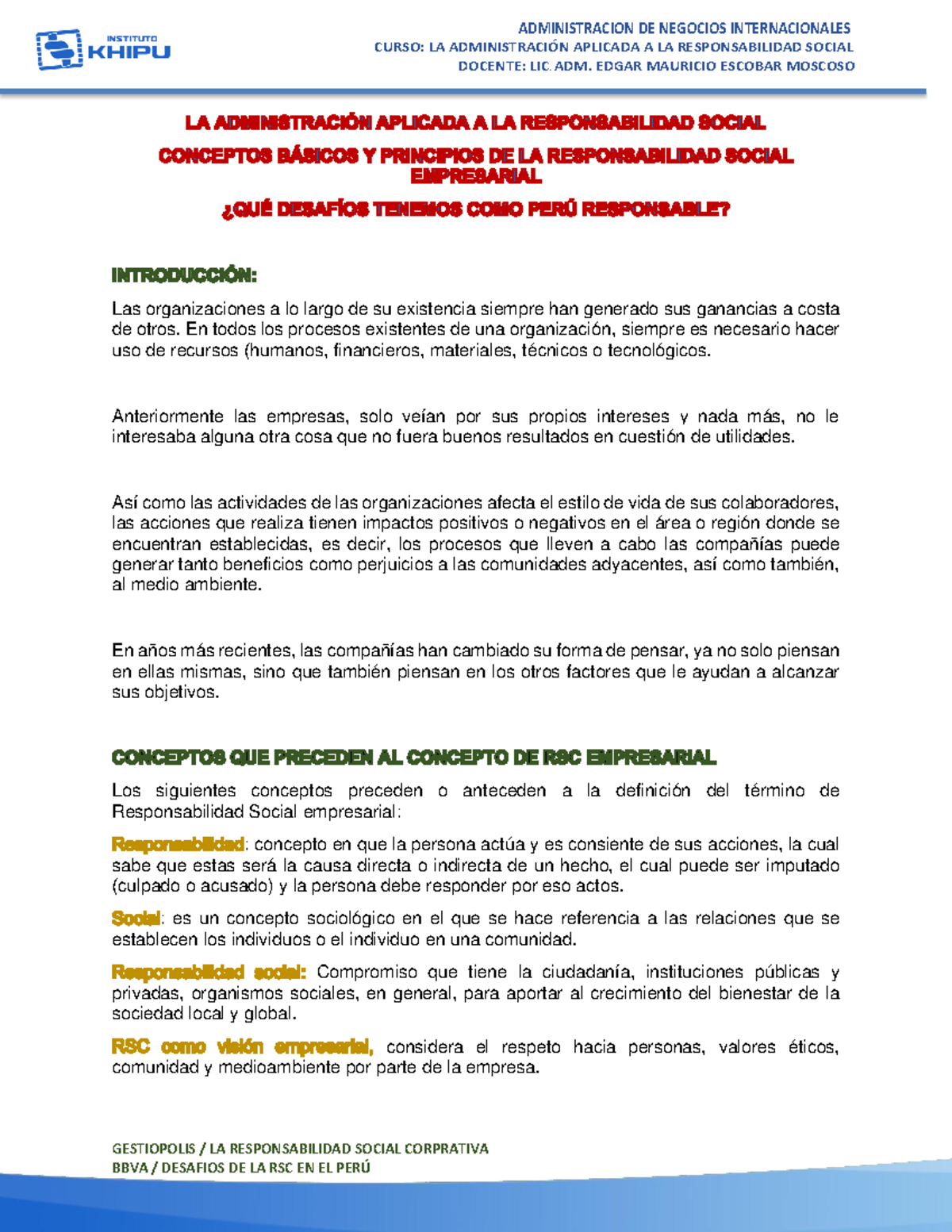 Conceptos Básicos, Principios Y Retos DE LA RSC Empresarial ...
