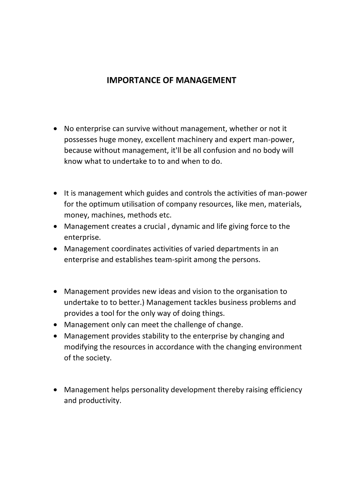 Importance OF Management - IMPORTANCE OF MANAGEMENT No enterprise can ...