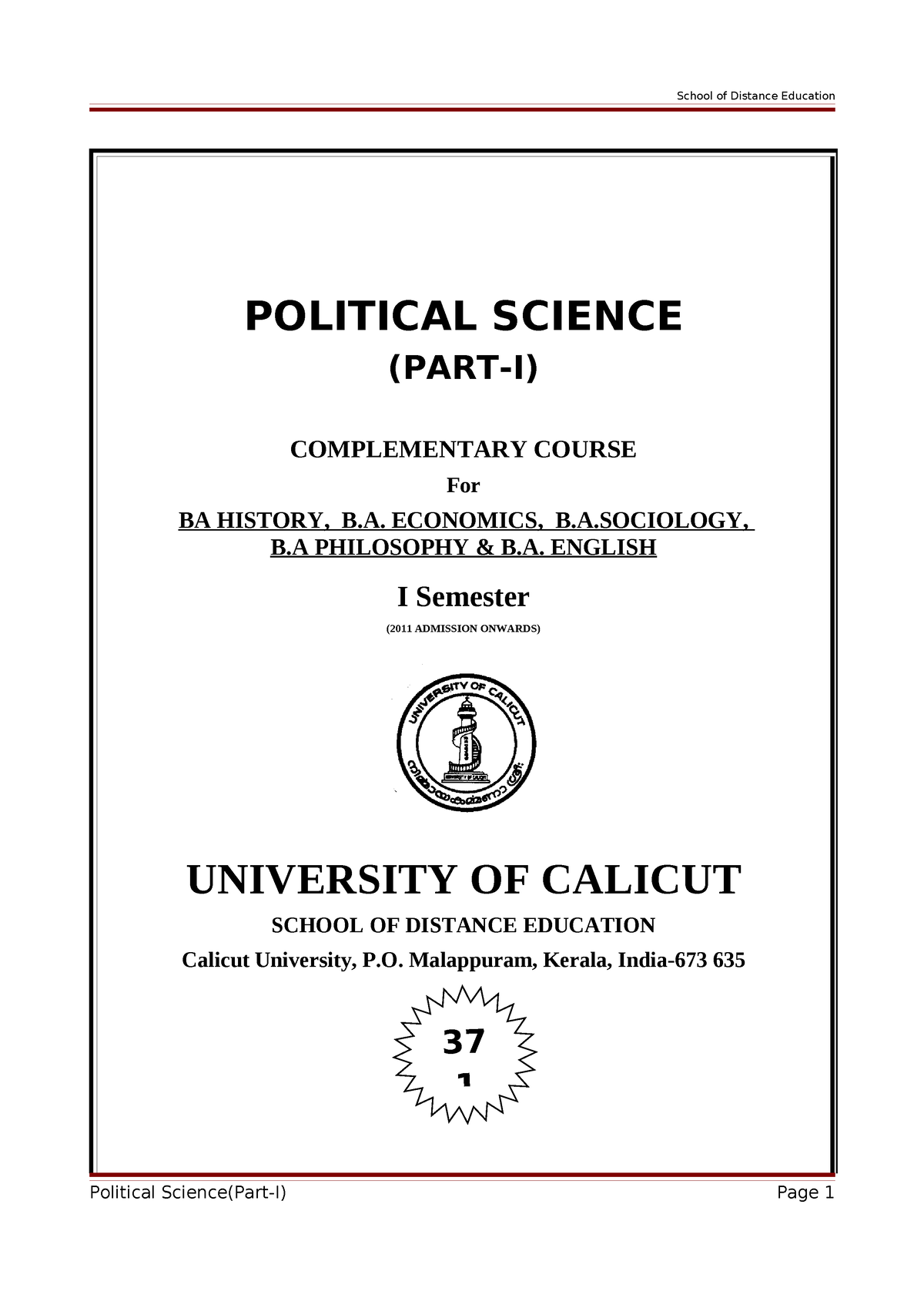 Political Science Notes 2 - School Of Distance Education POLITICAL ...