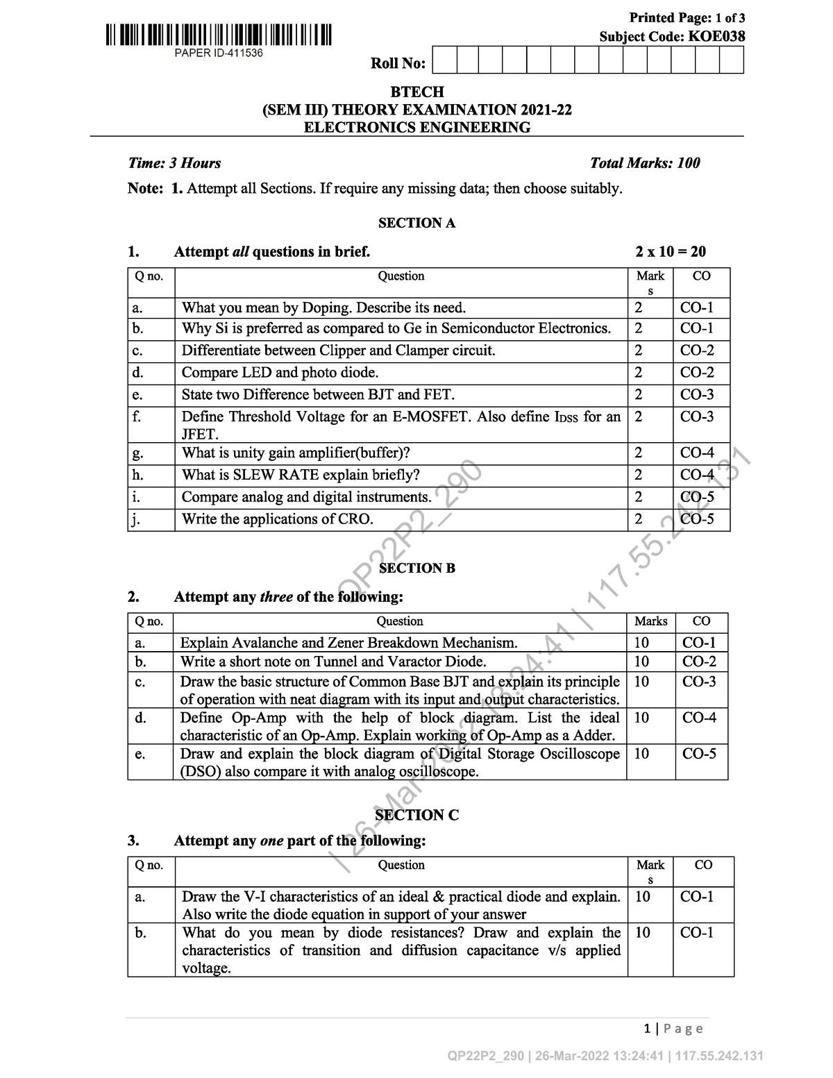 KOE -038 QP 21-22 - Previous Year Question Paper - B.Tech CSE (2nd Year ...