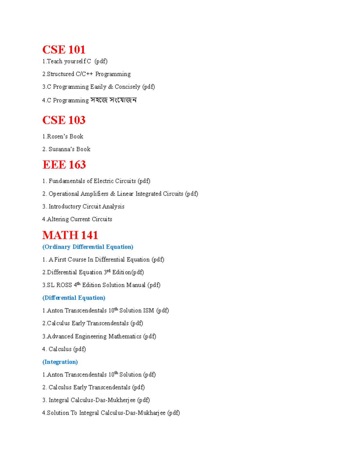 CSE 11 Book List Book list for CSE 101 CSE 101 1 yourself C (pdf