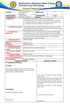 Compilation of LP's5-1 - Teacher June Anthony V. Gonzales Grade Level 3 ...