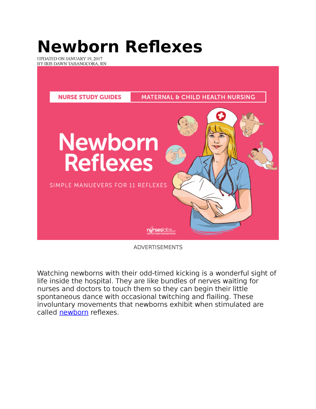 Newborn Reflexes - Newborn Reflexes UPDATED ON JANUARY 19, 2017 BY IRIS ...