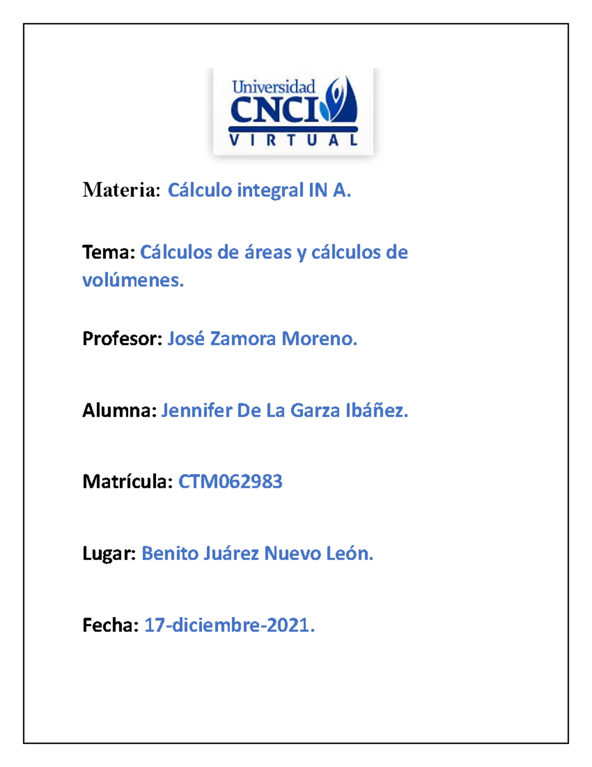 Calculo Integral Proyecto Modular - Materia: Cálculo Integral IN A ...