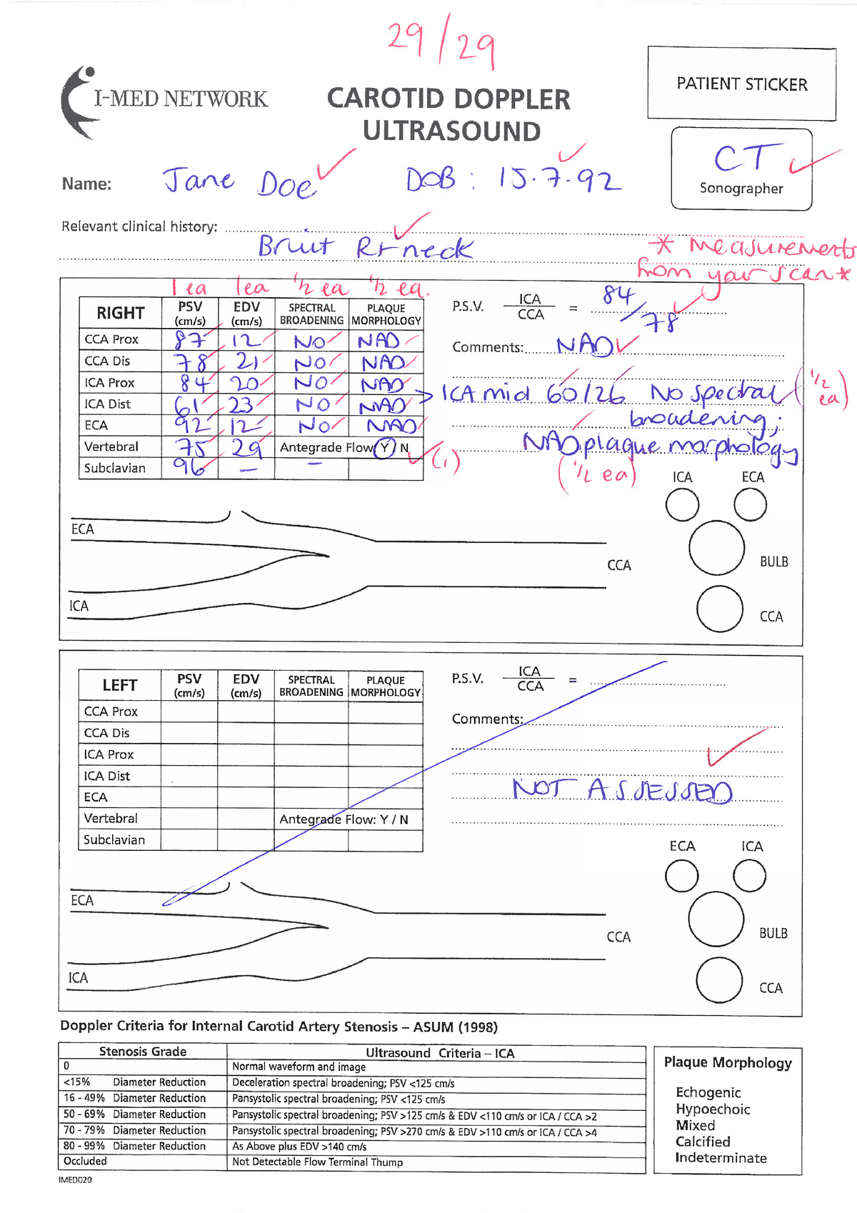 Carotid Worksheet Example - . 20i He Network Carotid Doppler Ultrasound 