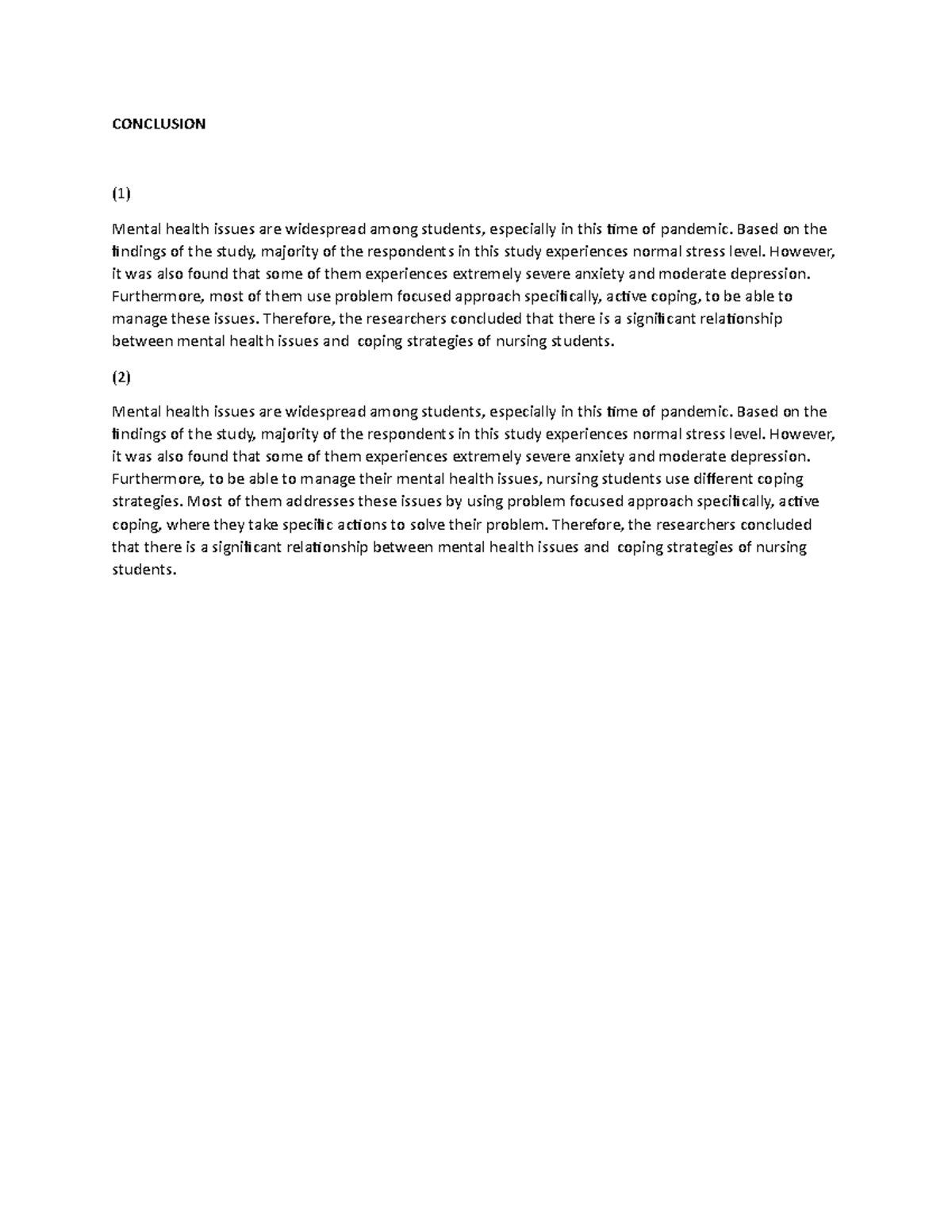 Conclusion-Brief - My research draft - CONCLUSION (1) Mental health ...