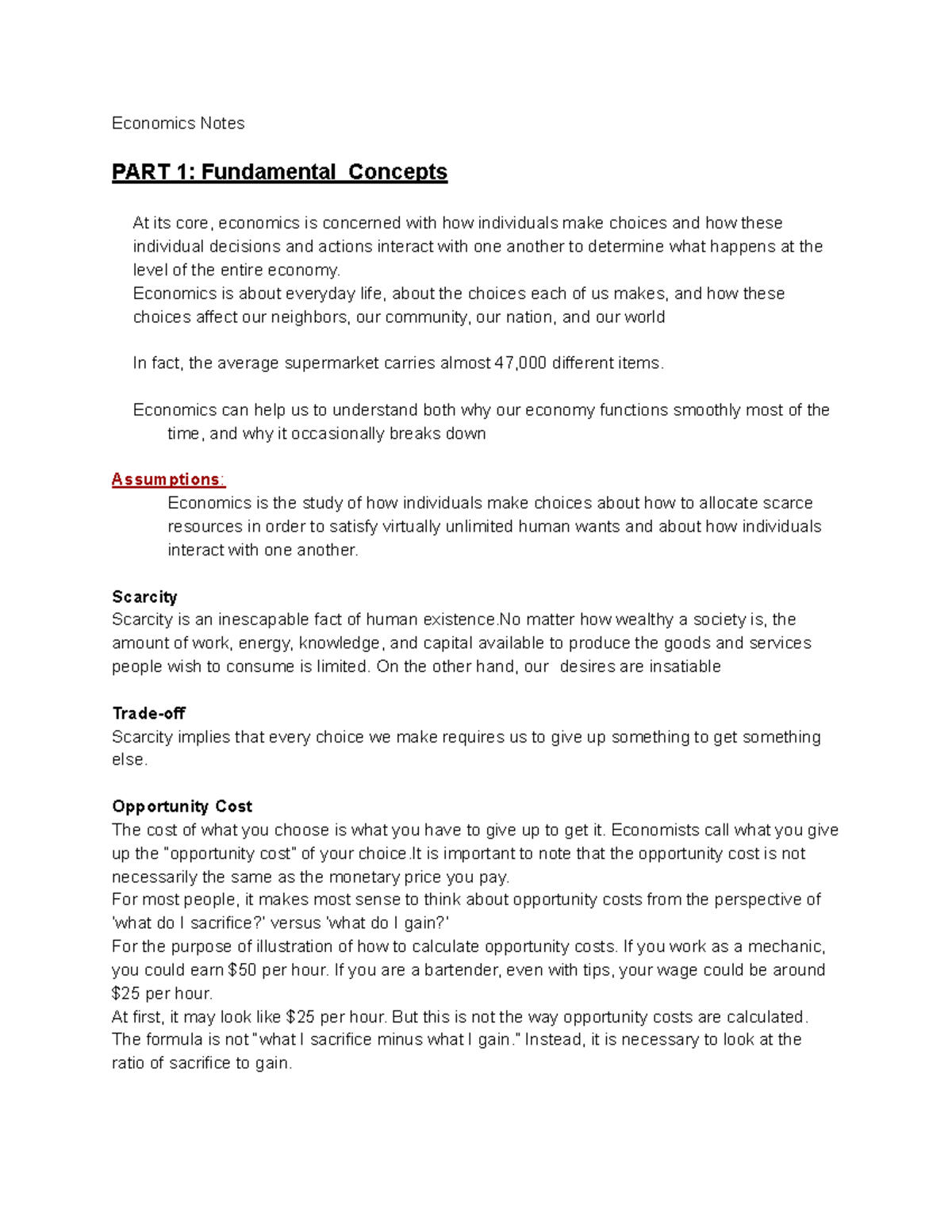Economics Notes - Google Docs - Economics Notes PART 1: Fundamental ...