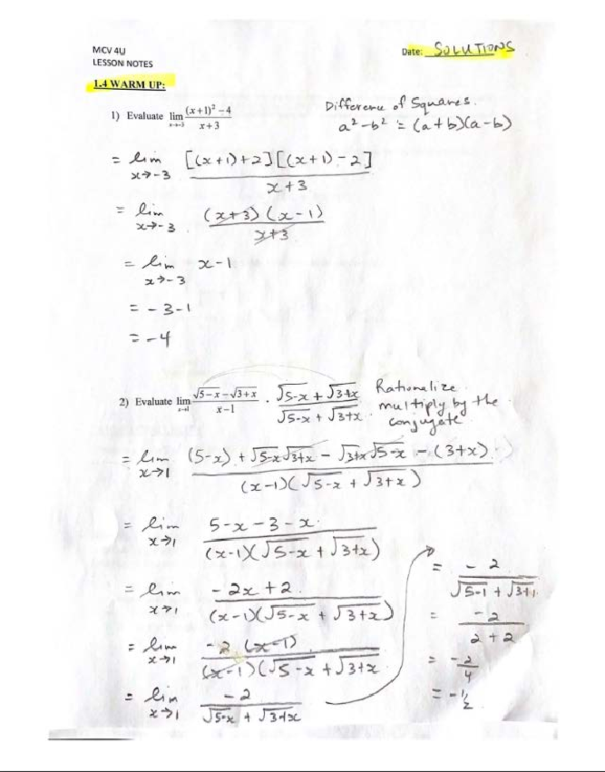 Warmup Solutions - Studocu