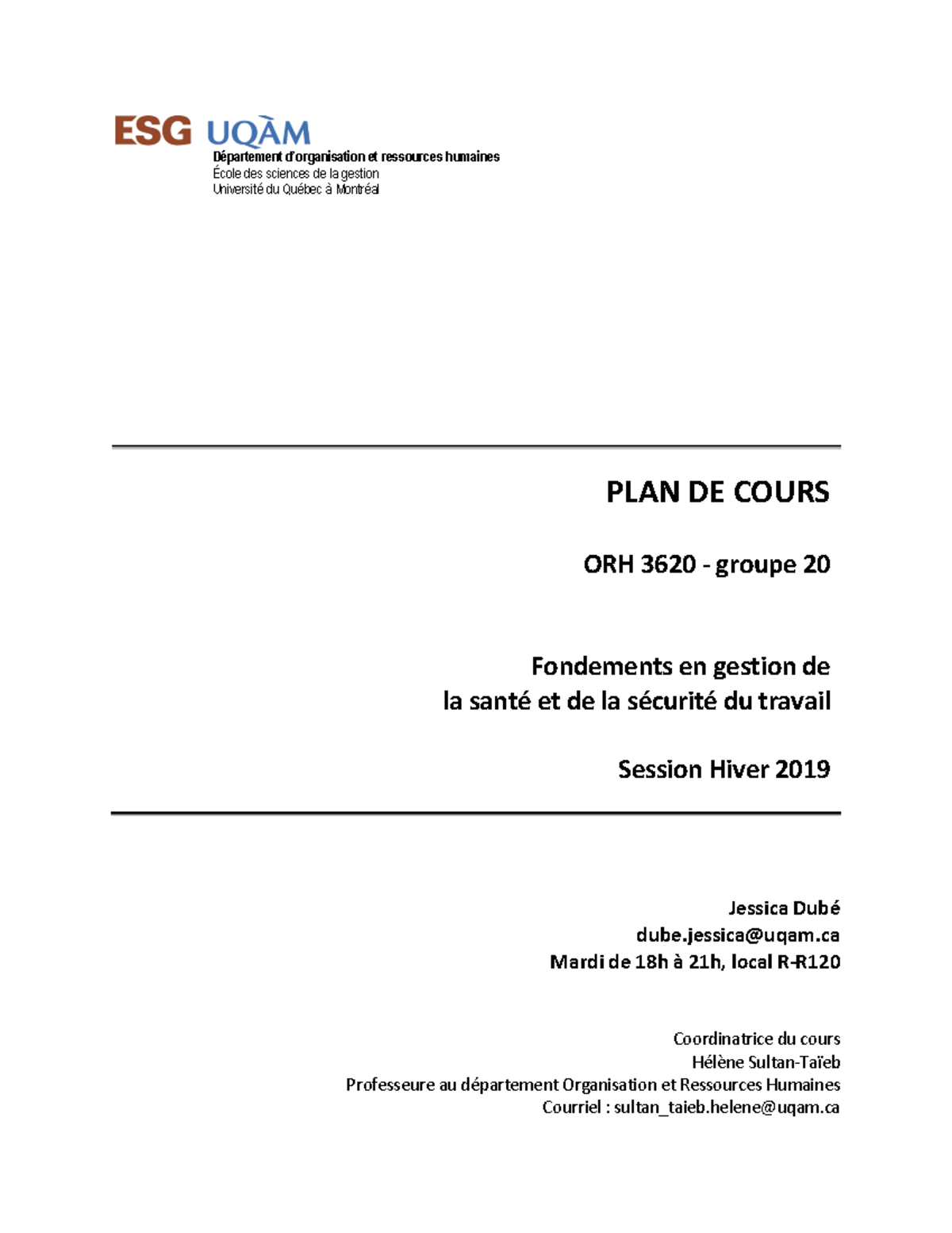 ORH3620-020 Plan De Cours HIV2019 - Département D’organisation Et ...