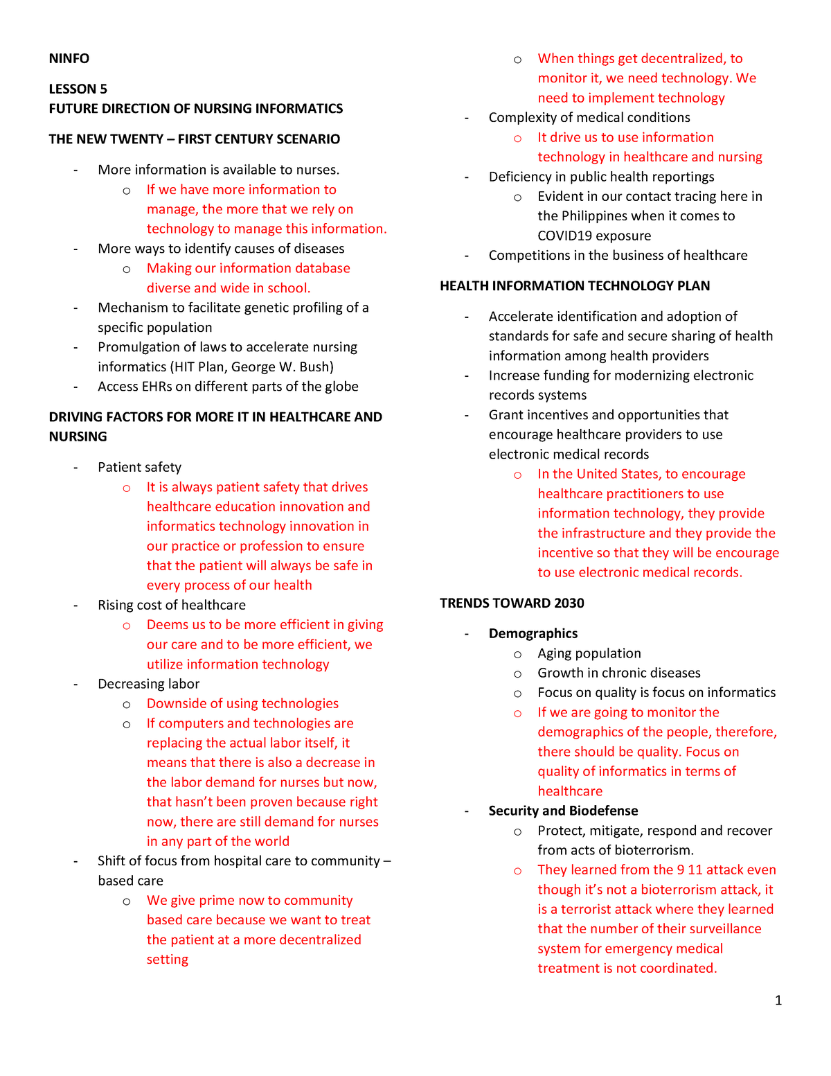 Lesson 5 Future Direction OF Nursing Informatics - 1 NINFO LESSON 5 ...