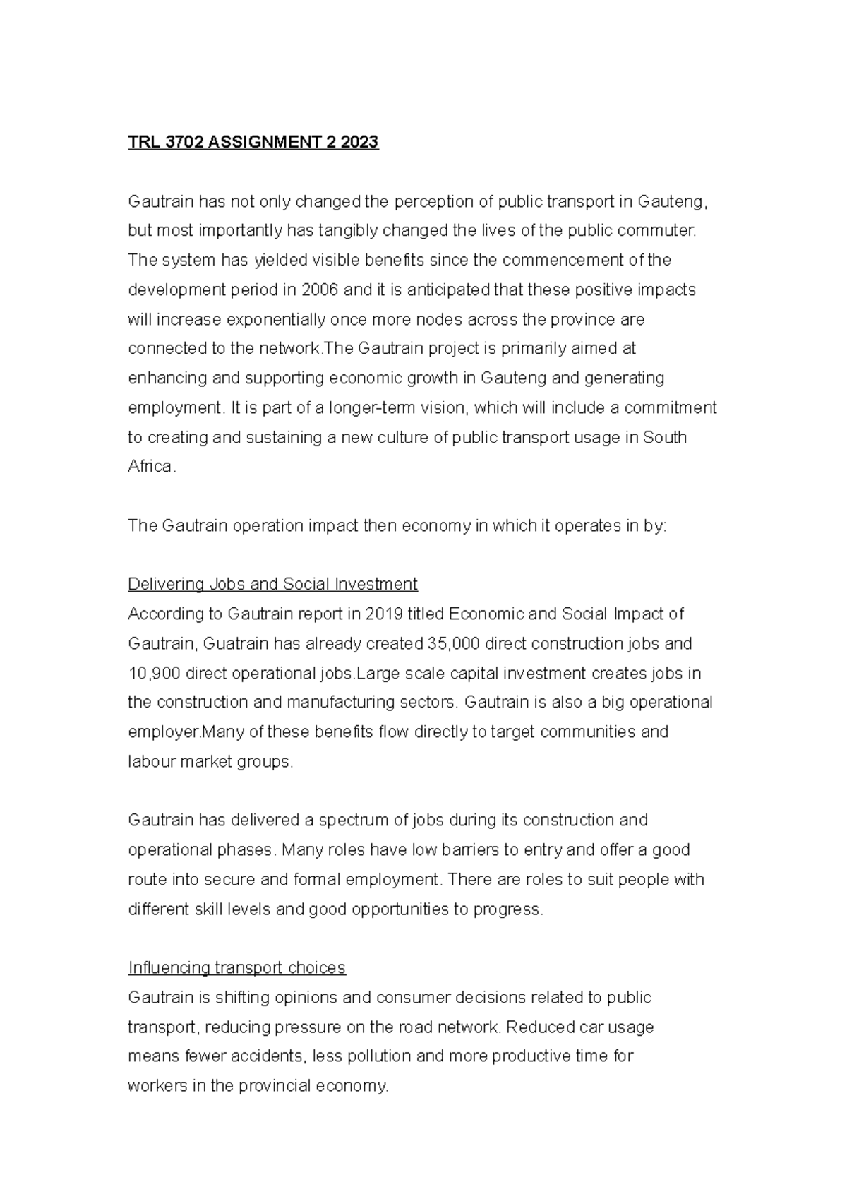 TRL 3702 Assignment 2 2023xxxxxxxxxxxxxx - TRL3704 - Unisa - Studocu