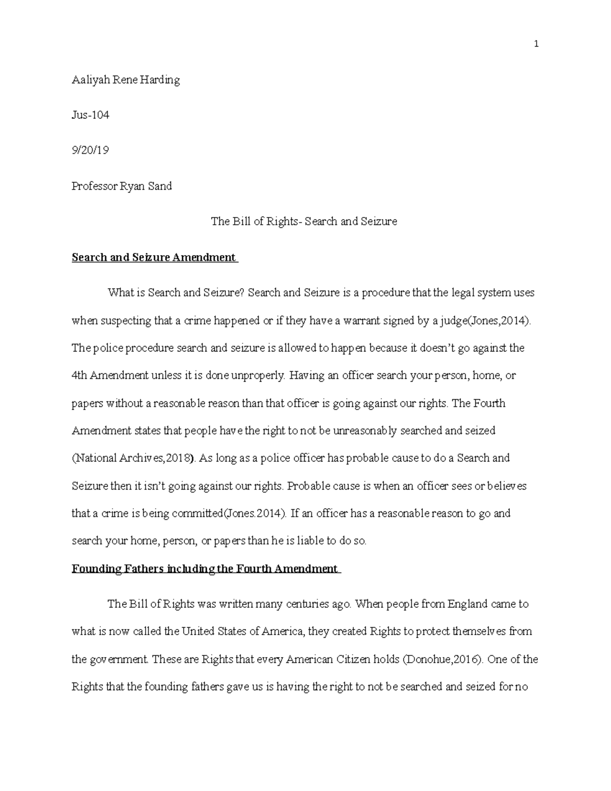 The Bill of Rights- Search and Seizure - 1 Aaliyah Rene Harding Jus- 9 ...