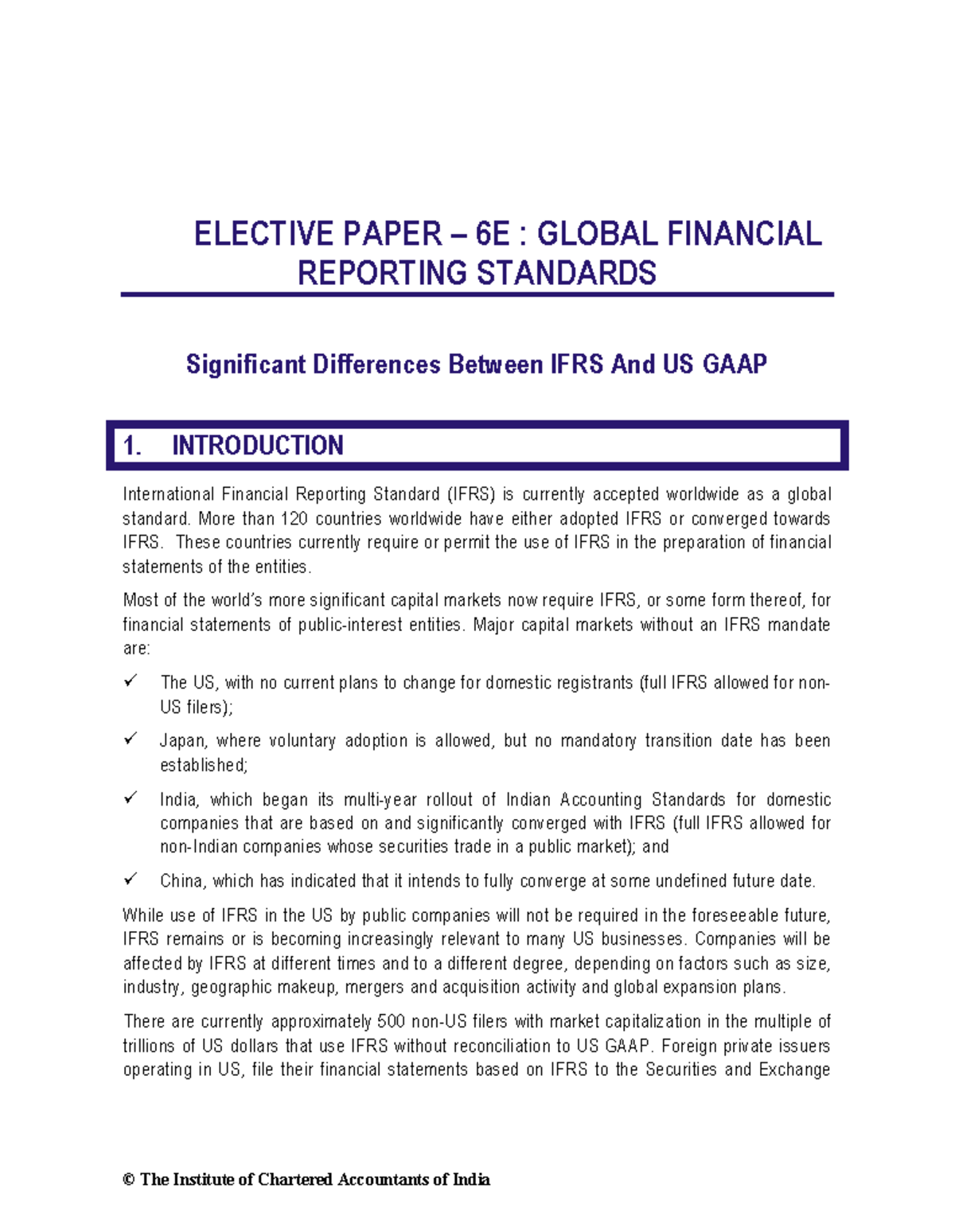 Difference Between US GAAP And IFRS - ELECTIVE PAPER – 6E : GLOBAL ...