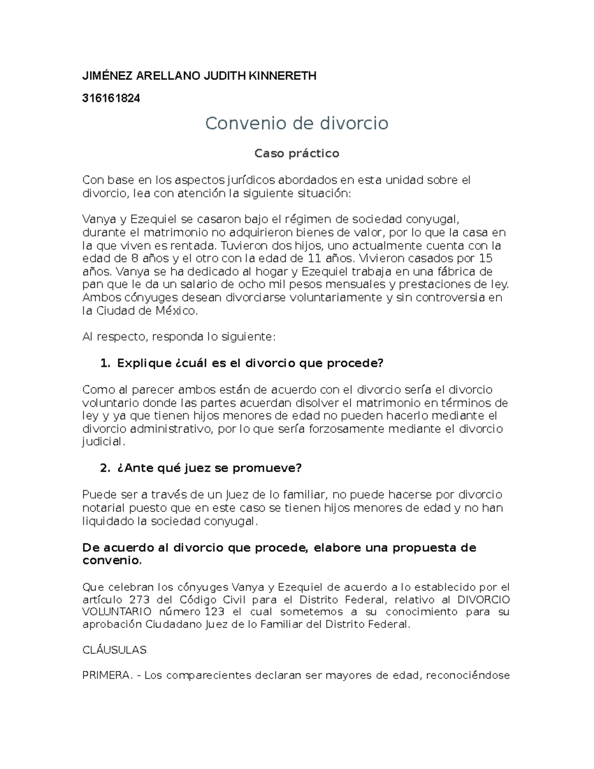 Convenio de divorcio Información JIMÉNEZ ARELLANO JUDITH KINNERETH